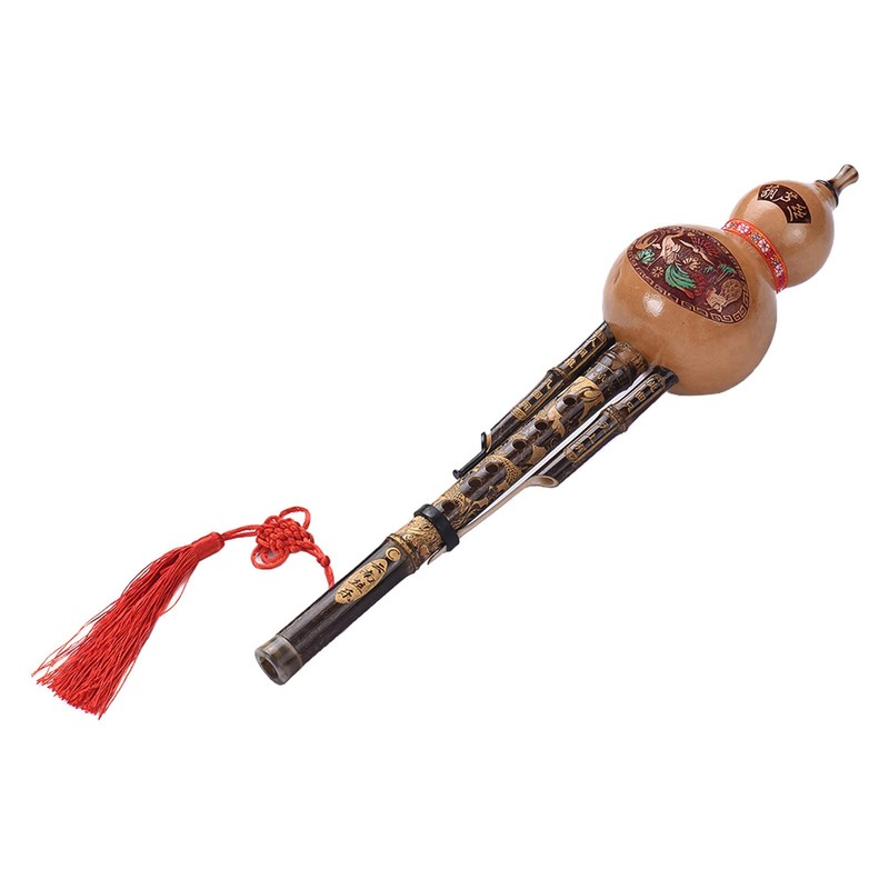 Handmade C Key Hulusi Gourd Black Bamboo Flute with Alloy,