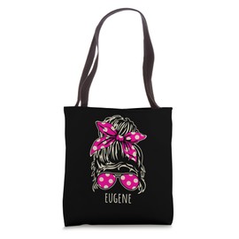 City of Eugene Messy Hair Bun Ribbon Sunglasses Design Tote Bag