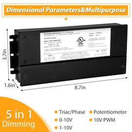 96W Dimmable LED Driver 24V, Triac Led Light Transformer Power Supply, Dimmable Transformer Compatible with lutron and leviton Dimmers, TRIAC/Phase/0-10V /1-10V/Potentiometer/10V PWM UL Listed