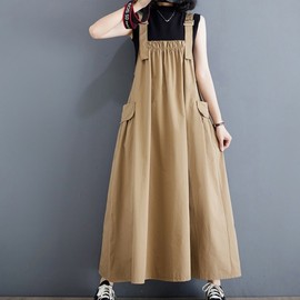 Mamkong Maternity Overalls Dress - Summer, Nursing-Friendly Beige/L
