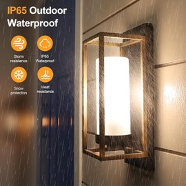 ALVIME Modern Outdoor Wall Lights, 2 Pack Gold Exterior Lighting Fixtures, Waterproof Outdoor Wall Sconce, Porch Light Outside for House, Garage, Front Door, E26 Base&Etched Opal Glass