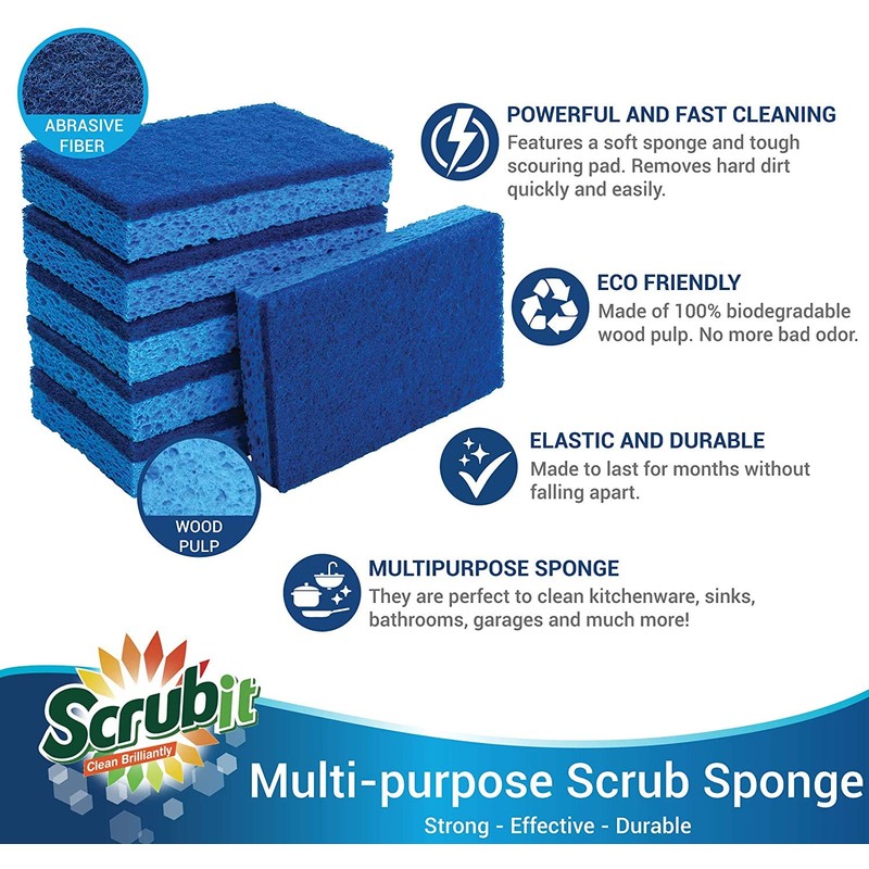 SCRUBIT Kitchen Scrub Sponges - Non-Scratch Dishwashing Sponge for Cleaning