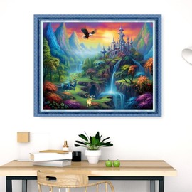 Dimensean Stamped Cross Stitch Kits Full Range of Embroidery Patterns Starter Kits for Beginners Adult or Kids DIY Cross Stitches Needlepoint Kits 11CT-Fairyland Castle 16x20 inch