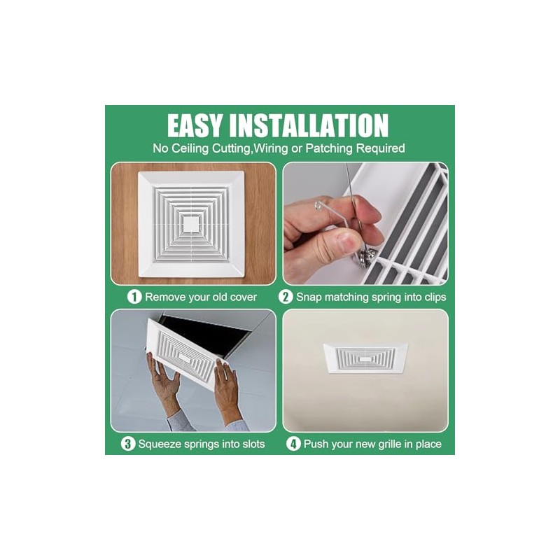 1-Piece (9"x9"Inches) Bathroom Exhaust Fan Cover with Spring, Square Ceiling