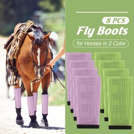 Bulyoou Set of 8 Mesh Fly Boots for Horse Breathable Mesh Horse Boots Protective Loose Wraps Adjustable for Preventing Legs Reduces Flies and Mosquitoes Bites(Green, Purple)
