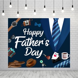 Happy Father's Day Backdrop 10x8ft Large Fathers Day Backdrops for Photography Blue Suit Tie I Love Dad Party Supplies for Fathers Day Outdoor Indoor Decoration