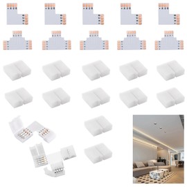 30Pcs LED Light Strip Connectors, 4-Pin RGB 10mm Solderless Connector Adapter Strip to Wire Quick Connection Includes T Shape L Shape RGB LED Light Strip Connectors for SMD 5050 Multicolor LED Strip