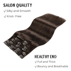 VINBAO Clip in Hair Extensions Human Hair 16 Inch Color #2 Darkest Brown Human Hair Extensions Clip in Straight Hair 6 Pcs 100 Gram Real Hair Extensions Soft Silk Hair (CLIP#2-16Inch)