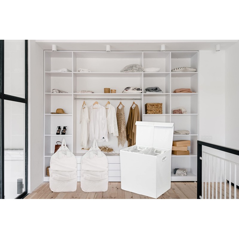 Simple Houseware Double Laundry Hamper with Lid and Removable Bags,