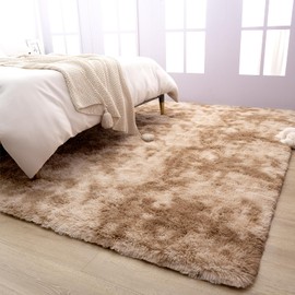 Terrug Fluffy Area Rugs for Living Room Bedroom, 6x9 Feet Tie-Dyed Beige Shag Large Rug Fuzzy Throw Carpet, Anti-Skid Modern Indoor Shaggy Rug for Boy Girls Kids Nursery Room Dorm Home Decor