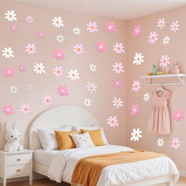 12Pcs Daisy Wall Decals Flower Wall Sticker Cute Daisy Sticker White Flower Decals Peel and Stick for Nursery Bedroom Living Room Home Decoration(Classic Style)
