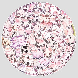 TUIOBUN 50Pcs Cute Cow Stickers for Skateboard,Scrapbook,Helmet,Laptop,Car,Water Bottle, Notebook,Luggage,Bike,Phone,Gift for Children Girl,Waterproof Vinyl Animal Sticker,Cartoon Cattle Decal