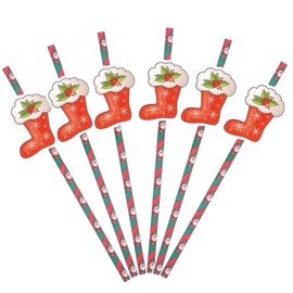 20Pcs/Set Christmas Party Paper Straws,Stocking Bells Santa Claus Straws,Christmas Tree Paper Straws,Party Drinking Straw for Wedding Birthday Party Decoration Supplies (Red)
