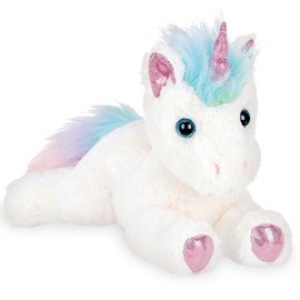 Bearington Collection Unicorn Stuffed Animal Plush - 10-Inch Rainbow Shimmers White - Soft Fluffy Magical Unicorn Stuffy - Gift for Kids