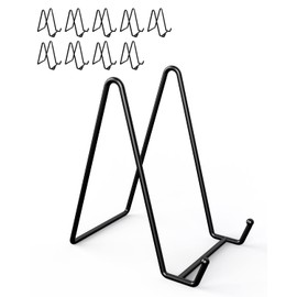 Lzerking 10 Packs Display Stands for Plate, 6 Inches Black Plate Stands for Display, Metal Plate Holder Picture Stand for Picture, Decorative Plate, Book, Photo