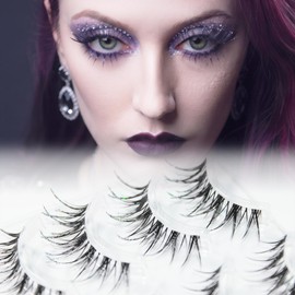 Glitter Eyelashes Halloween stage makeup Dramatic False Eyelashes with Sparkly Decorations, Colored Eyelashes, Cat-Eye Strip Lashes, Carnival party， Stage drama gift Pack of 5 Pair