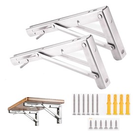 Folding Shelf Brackets, Max Load 330 lb, Heavy Duty Stainless Steel Collapsible Wall Mounted Shelf Brackets for Table, Space Saving DIY Bracket, Pack of 2 (Silver, 2packs 12 Inch)