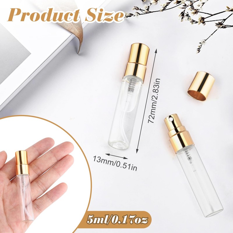 BOSMIOW 20Pcs 5ml Clear Glass Mist Spray Bottle Refillable Mini