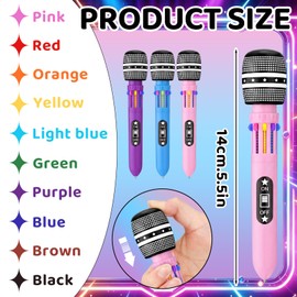 Resholder 12 Pcs K-pop Party Favors Microphone Multicolor Ballpoint Pens 0.7 mm 10-in-1 Colored Microphone Pens for Karaoke 80s 90s Theme Birthday Party Supplies