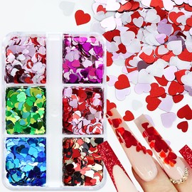 3D Heart Nail Art Stickers Decals Glitter Sweet Love Nail Sequins Laser Heart Nail Supplies Sparkle Nail Flakes Mixed Size Colorful Shiny Design for Acrylic Nail Supplies Charms Nail Decorations Accessories