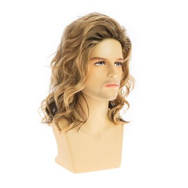 Dsimeig Long Mixed Blonde Wig Men Curly Middle Length Synthetic Hair for Male Cosplay Costume