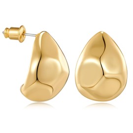 MUYAN Gold Curved Cut Chunky Thick Earrings, Dainty Gold Chunky Studs Everyday Lightweight Jewelry
