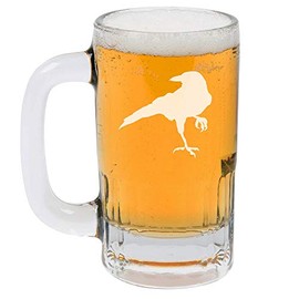 12oz Beer Mug Stein Glass Crow Raven Blackbird