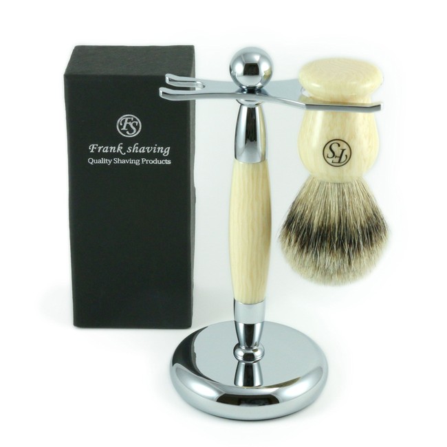 Men's Shaving Set - FS Silvertip Badger Brush and Ivory Brush and Razor Stand