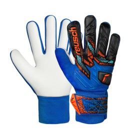 Reusch Attrakt Starter Solid Goalie Gloves, Soccer Goalkeeper Gloves with Finger Protection, Breathable, Durable, for Artificial Grass & Hard Surfaces, Adult Unisex, Size 10, Blue & Orange