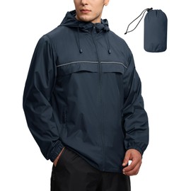 SWISSWELL Mens Waterproof Windbreaker Rain Jacket Lightweight Packable Raincoat with Hood for Golf Hiking Travel Grey Blue XXL