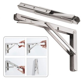 CLT 14'' Folding Shelf Brackets Max. Load 440 lb, Heavy Duty Stainless Steel DIY Wall Mounted Shelf Bracket Space Saving for Table Work Bench, Pack of 2