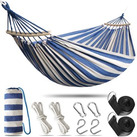 Anyoo Garden Cotton Hammock Comfortable Fabric Hammock with Spreader Bar Durable Hammock Up to 450lbs Portable Lightweight Hammock with Travel Bag,Perfect for Camping Outdoor/Indoor Patio Backyard
