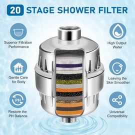 Shower Filter For Hard Water:20 Stage Shower Head Filter（2 Cartridges）Improves Skin Condition And Protects Hair