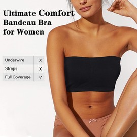 FULIER Women's Bandeau Bra Tube Top Bra Sports Seamless Wireless Padded Strapless Bras, Black, green, dark grey