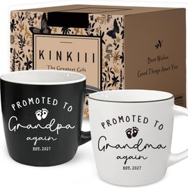 Kinkiii Promoted To Grandparents Again 2027 Mug Set, Pregnancy Announcement for Grandparent Again 2027 Mug Set, Grandma And Grandpa Ceramic Mugs, Grandma And Grandpa Announcement Gifts 13Oz
