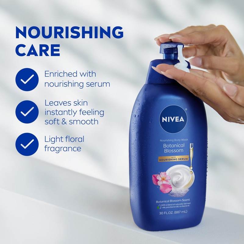NIVEA Nourishing Botanical Blossom Body Wash with Nourishing Serum, Moisturizing
