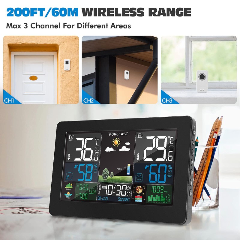 VOKSUN Wireless Weather Station with Outdoor Sensor, Digital Colour Display,