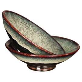 jinsongdafa Ceramic Japanese Ramen Noodle Soup Bowl Set of 2, For Ramen, Pho,Soup,Salad, pasta, Asian Dishes,Udon noodles,Chinese Large Ramen Bowl - Microwave dishwasher oven safe, Black 10.4 Inch