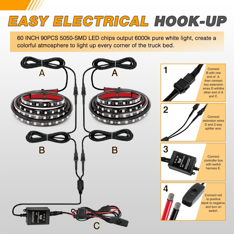 GOOACC RGB Truck Bed Light Strip 2PCS 60" 180 LEDs