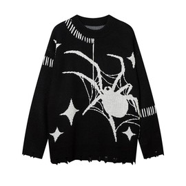 Lafaguw Graphic Sweaters Y2k Tops Spider Crewneck Sweater Women Y2k Clothes Men Vintage Sweaters Goth Y2k Outfits Black-L