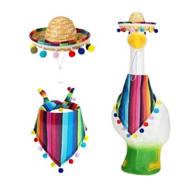 PODOEIL Porch Goose Outfits, 2pcs Mexican Goose Costume Lawn Goose Statue Clothes for Garden, Garden Porch Goose Clothes Mexican Hat and Bandana Scarf for Yard Decoration (Mulit-Color)