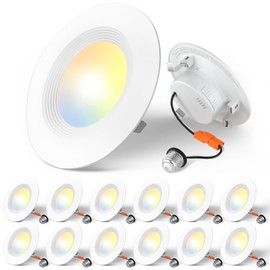 Amico 4 Inch 5CCT LED Recessed Lighting 12 Pack, Dimmable, Damp Rated, 9W=60W, Can Lights with Baffle Trim, Retrofit Installation, ETL&FCC, White