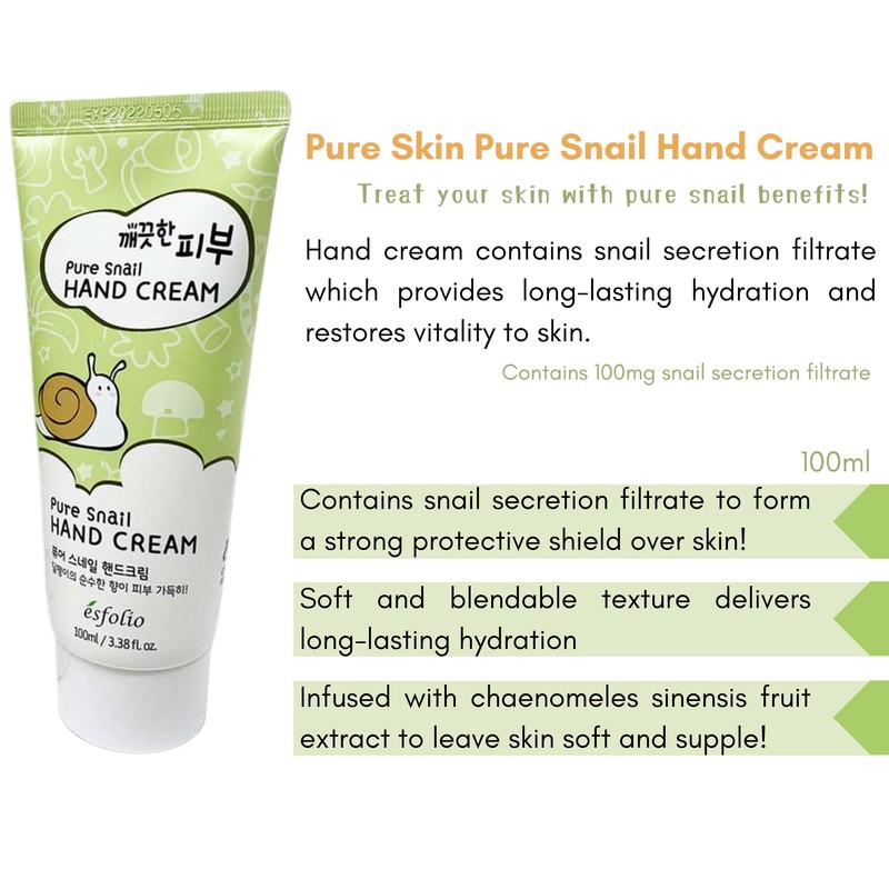 esfolio Pure Skin Snail Hand Cream – Deep Moisturizing &