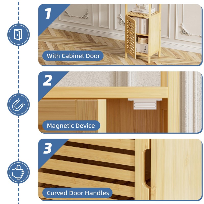 HITNET Bathroom Cabinet Freestanding, Small Bamboo Floor Cabinet, 4 Tier