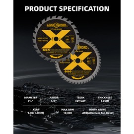 ANGELSWORD 5-1/2 Inch Circular Saw Blade 24T for Framing&48T for Fine Finish Wood Cutting, Includes bushings for 10mm Arbor