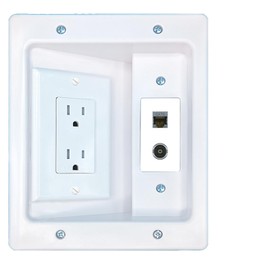 RiteAV CAT6-SHIELDED TOSLINK Recessed Wall Plate Cable Concealer Management Kit with Power Outlet Hides Cords and Cables