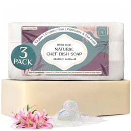AURA NEST All Natural Dish Soap Bars - Bar Soap for Dishes, Biodegradeable Dish Soap Block, Kitchen Soap, All Natural Non Toxic, Low Waste Kitchen Dishwashing Bar Soap-Spring Scent (3 Pack, 6.3oz)