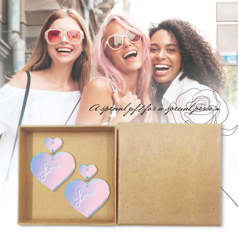 Heart Dangle Earrings for Women, WGXIA Acrylic Laser Lover Earrings