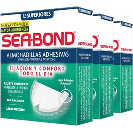 Sea-Bond Kit Almohadilla Adhesiva para Dentaduras Postizas Superiores, 3 pack 12 Piezas Cada una