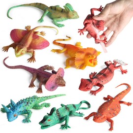 8PCS Plastic Squishy Lizard Toys, Stretchy Rubber Lizard Figures Realistic Soft Reptile Toys for Kids, Reptile Party Decoration Lizard Figurines Set